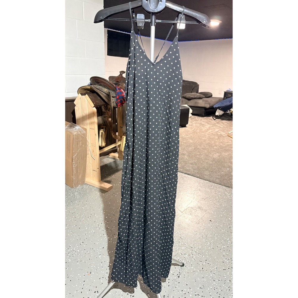 Old Navy Womens Black Polka Dot V-Neck Crossover Strap Maxi Dress Size M